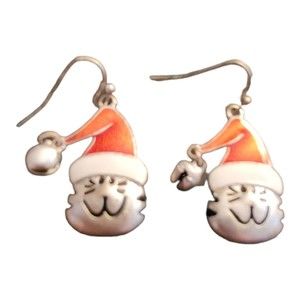 Women's Christmas French Wire Drop Earrings Cats With Holiday Hats